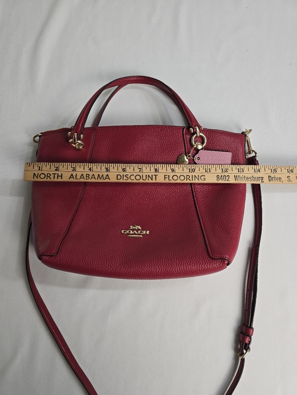 Coach Red Pebbled Leather Satchel Purse With Pink Tag And Heart Charm - Picture 4 of 12